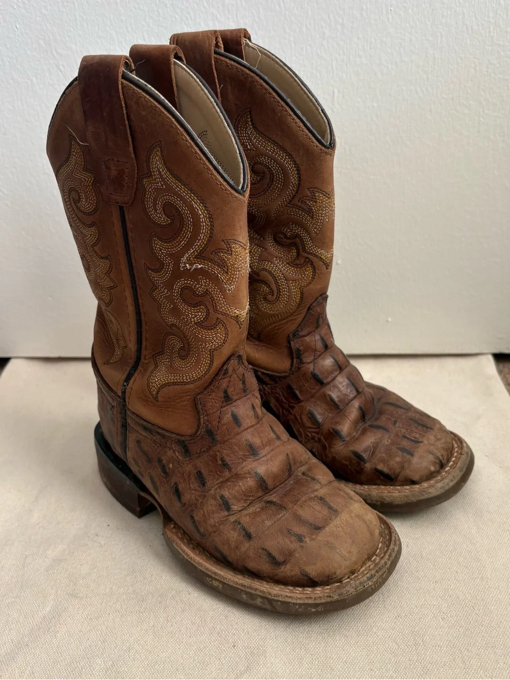 Old West Unisex Kids Leather Western Cowboy Boots Brown US 8.5 D